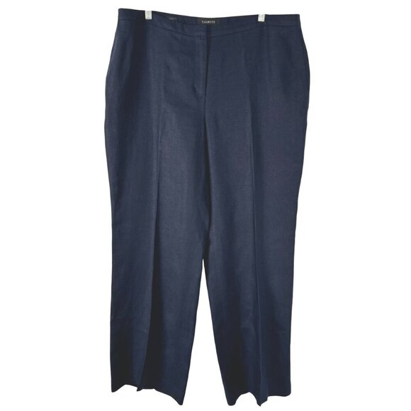 Talbots Curvy Linen Pants Size 16 Navy Blue Solid Office Work Career PT-2345 - Picture 1 of 7
